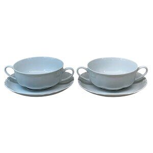 2 Hutschenreuther Racine White Flat Cream Soup Bowls and Saucers Germany